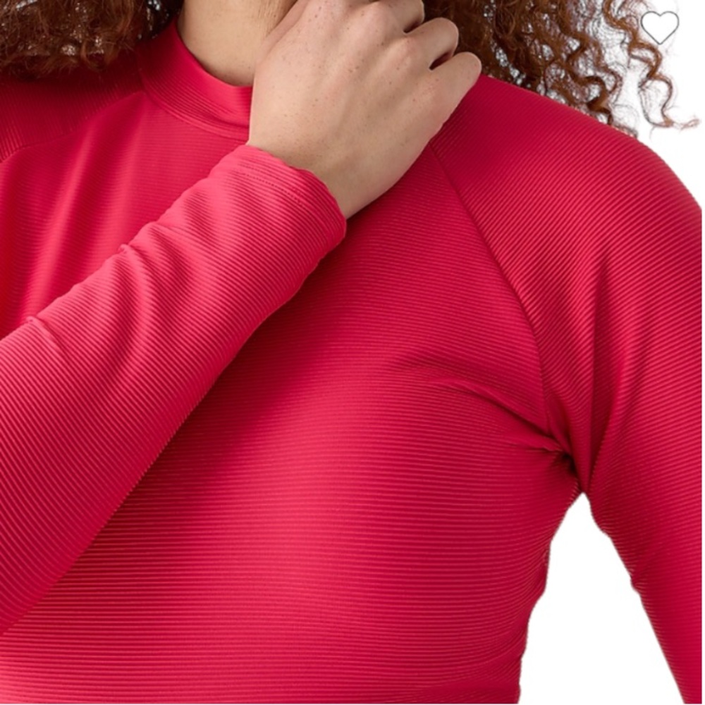 New J Crew Active Ribbed Long Sleeve One Piece Swim Suit in Wild Hibiscus Sz 20 - Picture 6 of 16